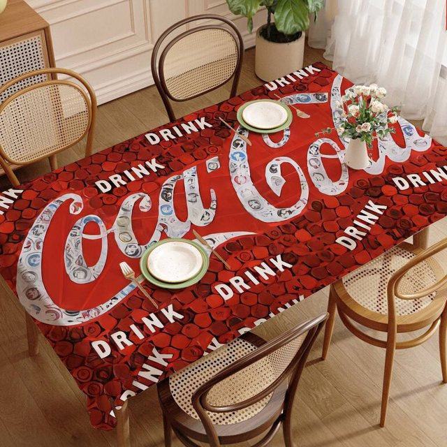 JINGYUE Pet Rechteckige Tischdecke mit C-COLA Logo Design, Wasserabweisend, Polyester, Rot, B: 90 cm, T: 140 cm - Bild 1