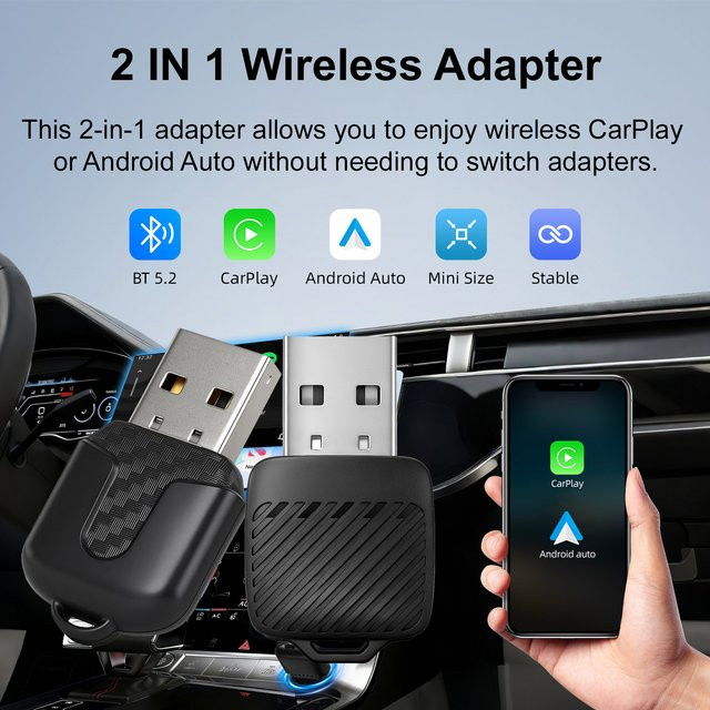 ANYFAR 2in1 Wireless CarPlay und Android Auto Adapter mit 5G WiFi und Bluetooth 5.0 in Schwarz - Bild 1