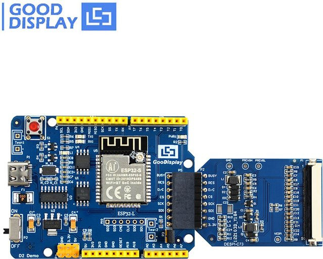 Goodisplay 7,3 Zoll E-Paper Display Entwicklungs-Kit mit ESP32-L Treiberplatine und USB-C Schnittstelle in Blau - Bild 1