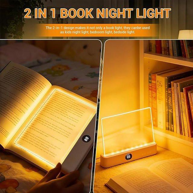 DBF Intelligente LED-Leselampe mit 3 Lichtfarben und Timer, wiederaufladbare flache Buchbeleuchtung für die Nacht mit augenfreundlichem Licht - Bild 1