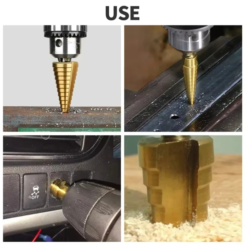 EQZ HSS-Titan Stufenbohrer aus Schnellarbeitsstahl in Gold für Metall und Holz - Bild 2