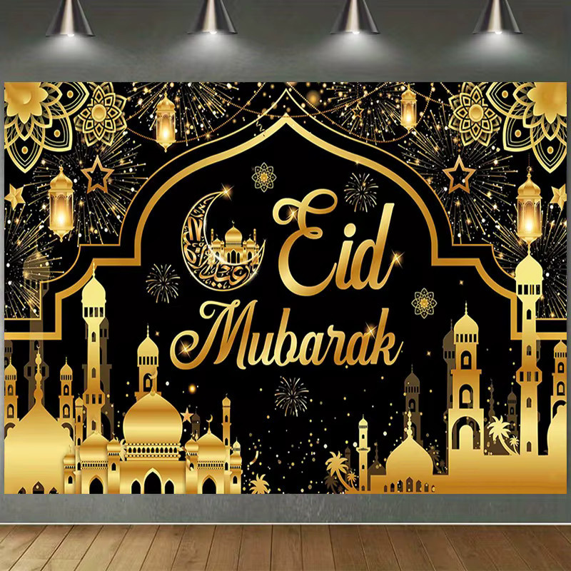 VIKAMA Fotografie-Hintergrund für Eid und Ramadan mit floralem Design in Gold und Schwarz - Bild 2