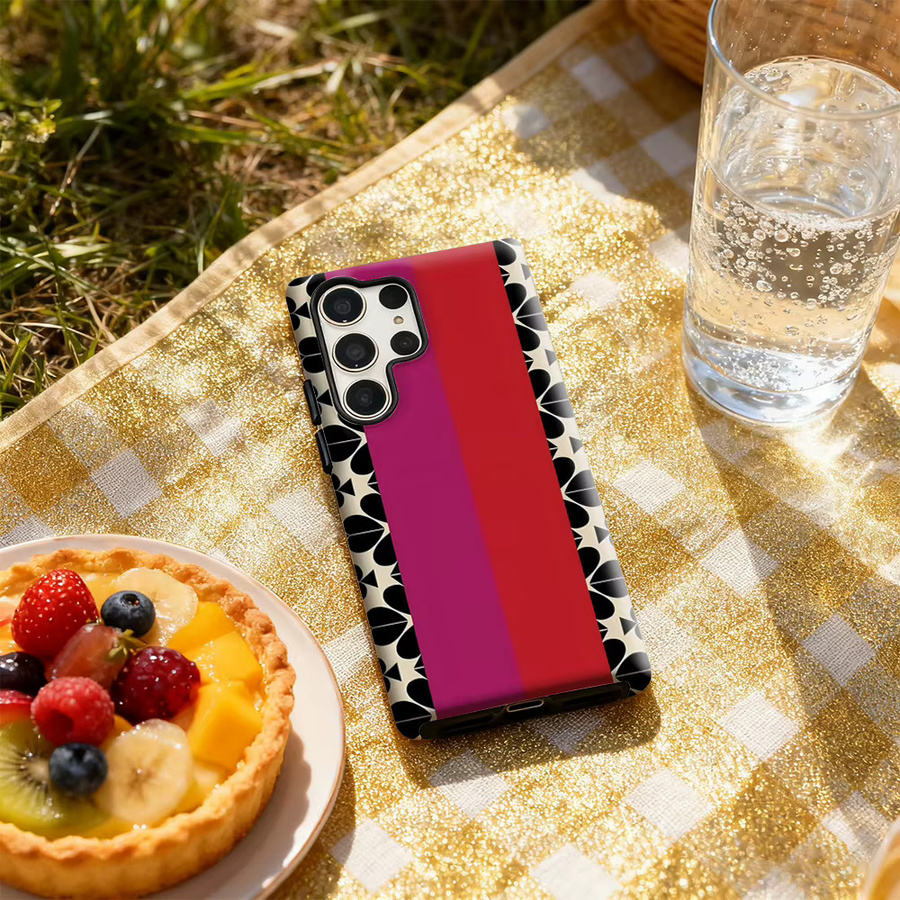 Samsung Handyhülle mit geometrischem Herz-Streifenmuster in Multicolour für Galaxy S25 Ultra, S24 und S23 Ultra Plus mit glänzender doppellagiger Rückseite - Bild 5
