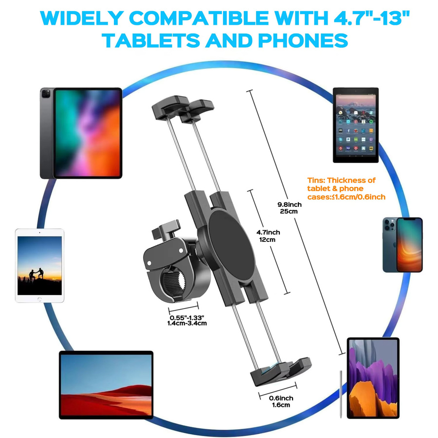 Universelle Tablet und Smartphone Halterung für Spin Bike und Heimtrainer, kompatibel mit 4,7 bis 13 Zoll, Farbe: Schwarz - Bild 2