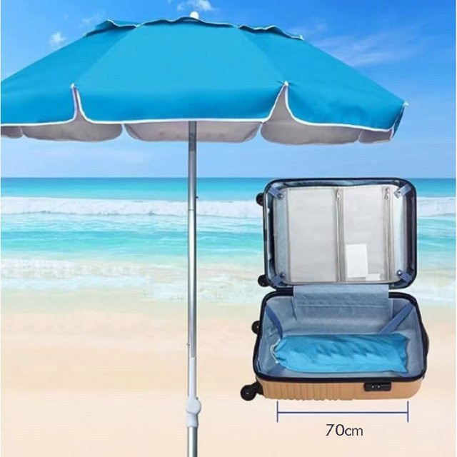 ZJMZYM Tragbarer Reise-Strandschirm mit UV50+ Sonnenschutz, faltbar und teleskopisch in Blau - Bild 1