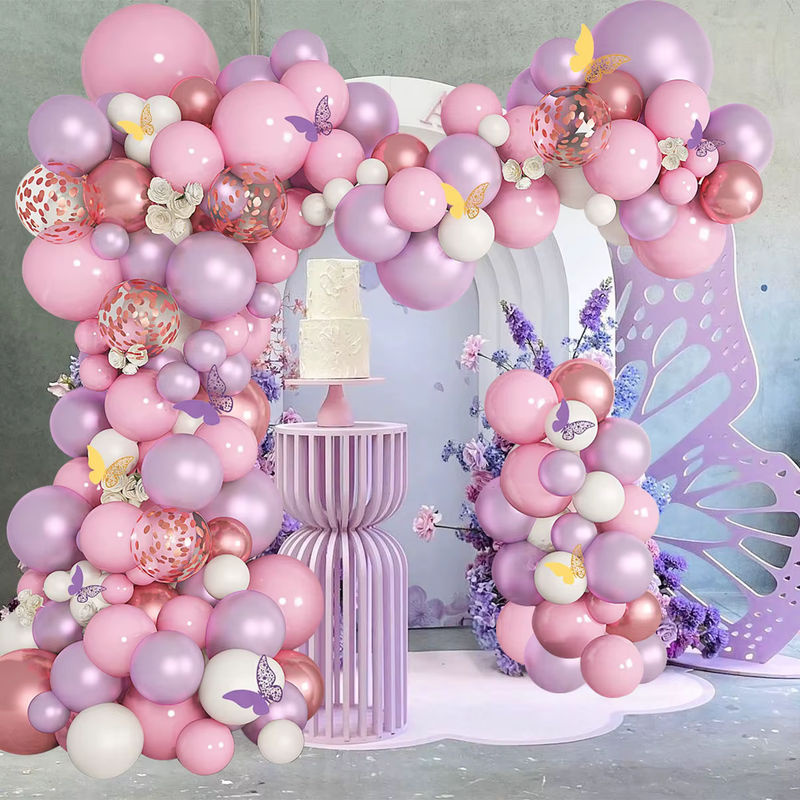 143-teiliges Latex-Ballonbogen-Set in Rosa und Mehrfarbig mit Schmetterlings-Dekoration für Geburtstage, Hochzeiten und Familienfeiern - Bild 5