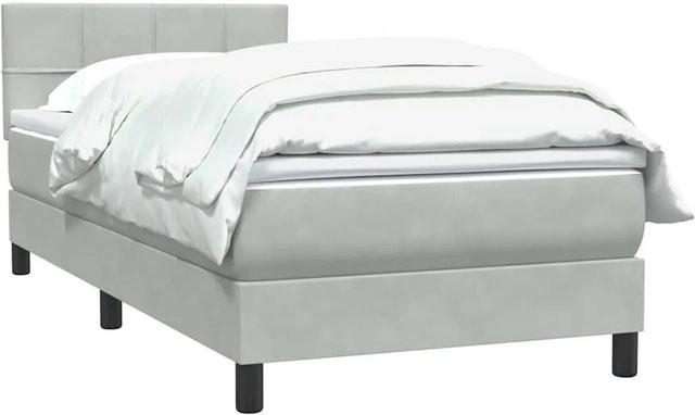 vidaXL Boxspringbett mit Matratze in Hellgrau aus Samt, Hybrid-Design mit Taschenfederkern, B/T/H: 90 x 223 x 88 cm - Bild 1