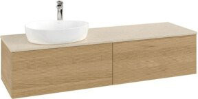 V&B Waschtischunterschrank Antao mit Frontstruktur in Eiche Honig, Wandmontage, B: 160 cm, T: 50 cm - Bild 1