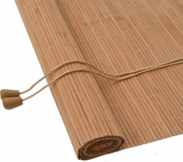 vidaXL Bambus-Rollo mit Vorhängen in Braun, semi-transparent, B/H: 100 x 220 cm - Bild 1