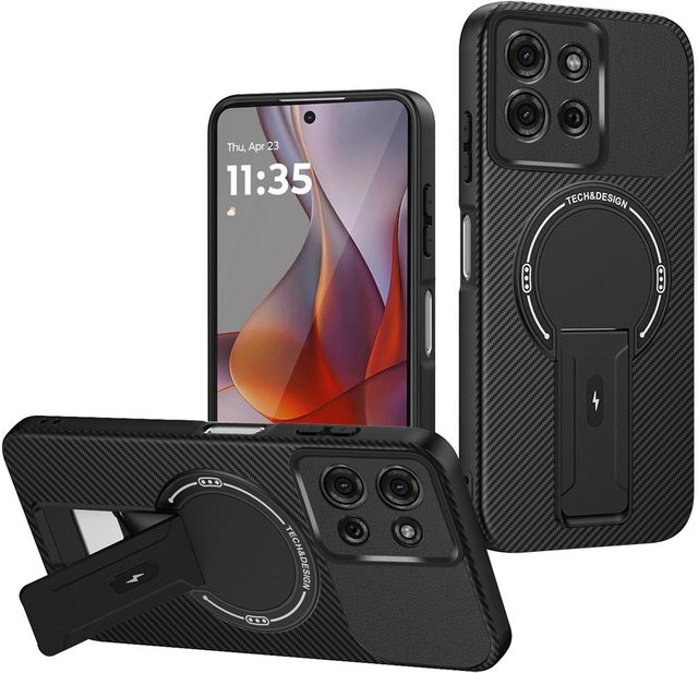 Motorola Moto G75 5G Handyhülle mit Carbonfaser-Textur und MagSafe Kompatibilität in Schwarz - Bild 1