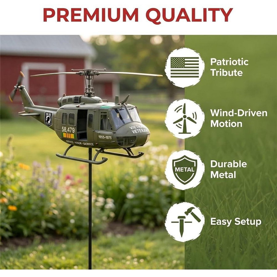 Vietnam-Veteran UH-1 Huey Helikopter Windspiel aus Metall in Grün von Yin Pingping Trading für deinen Garten und Hof - Bild 3