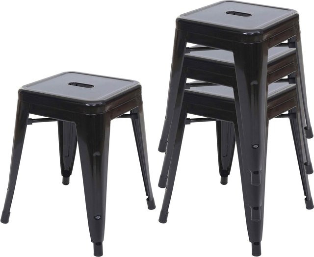 4er-Set MCW Hocker A73 aus Metall im Industriedesign, stapelbar, Schwarz matt - Bild 1