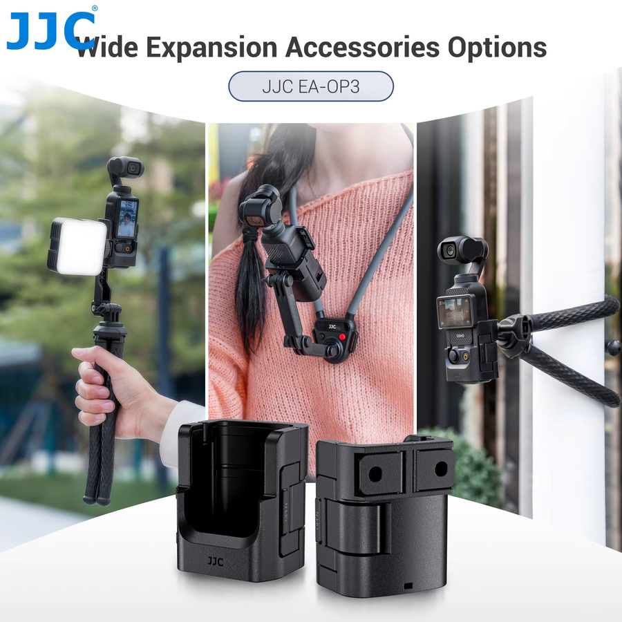 JJC Erweiterungsadapterhalter für DJI Osmo Pocket 3 und Pocket 4 mit Cold-Shoe-Halterung, LED-Licht und Mikrofonhalterung, Schwarz - Bild 4
