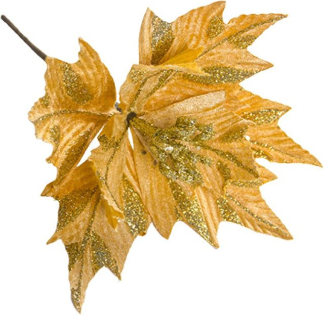 Tooarts Künstliches Dekoratives Blatt aus Stoff und Metall in Gelb und Beige für Weihnachten und Herbst - Bild 1
