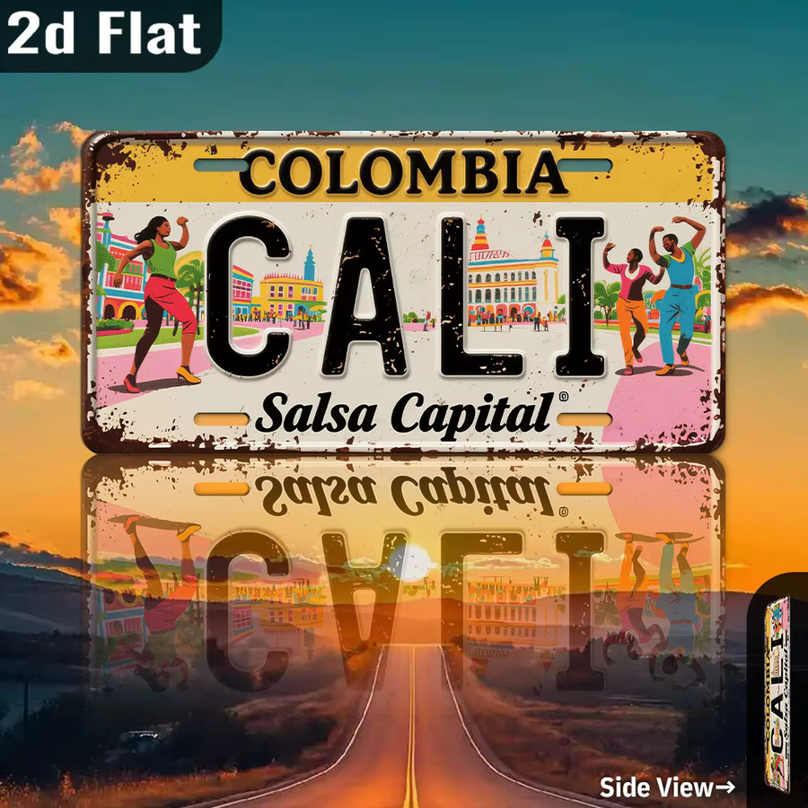 CIFBUY Vintage Metall-Nummernschild Colombia Cali Aluminium-Wanddekoration, B: 30,48 cm, H: 15,24 cm, Mehrfarbig - Bild 3