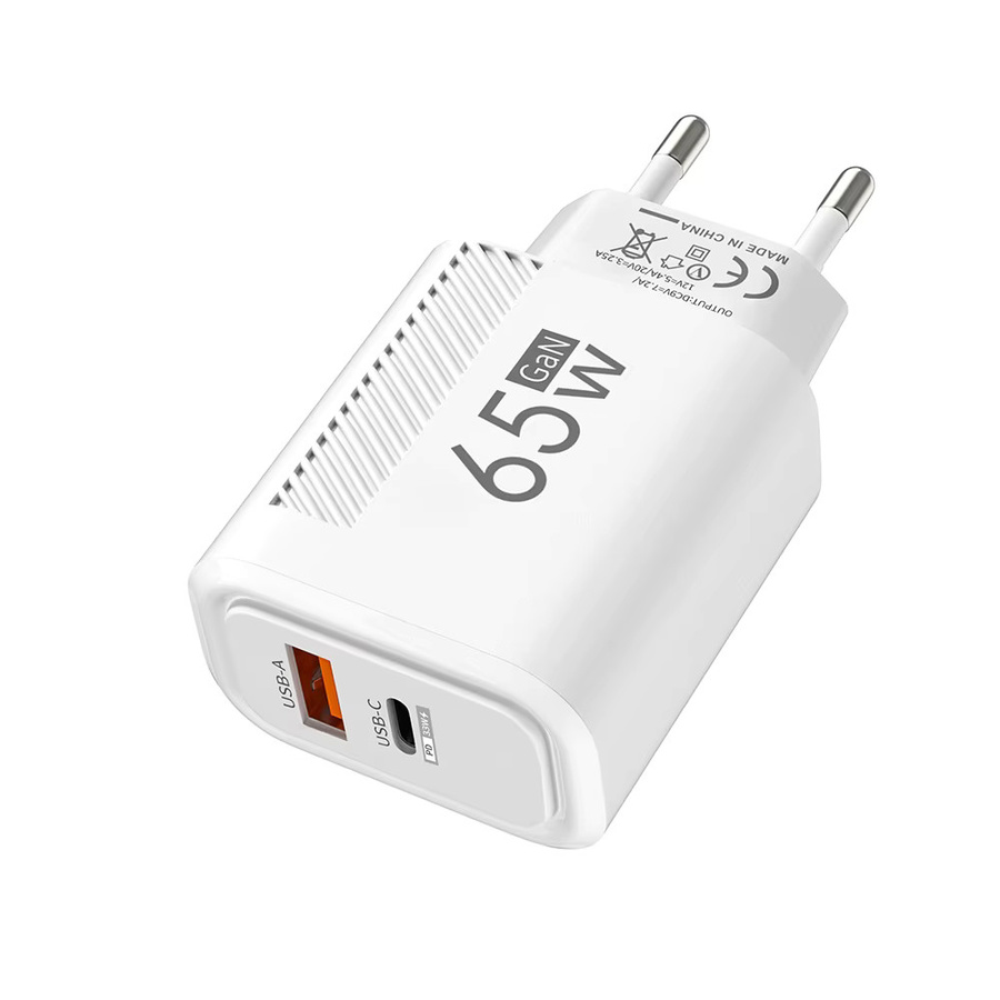 65 W USB-C GaN Schnellladegerät mit PD und QC 3.0 Wandadapter für iPhone, Xiaomi und Samsung, Farbe: Schwarz oder Weiß - Bild 1