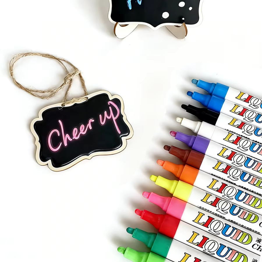 12 Stück Neonfarbene Flüssigkreidemarker in Multicolour für Tafeln, Glasfenster und Whiteboards mit Bullet-Spitze - Bild 3
