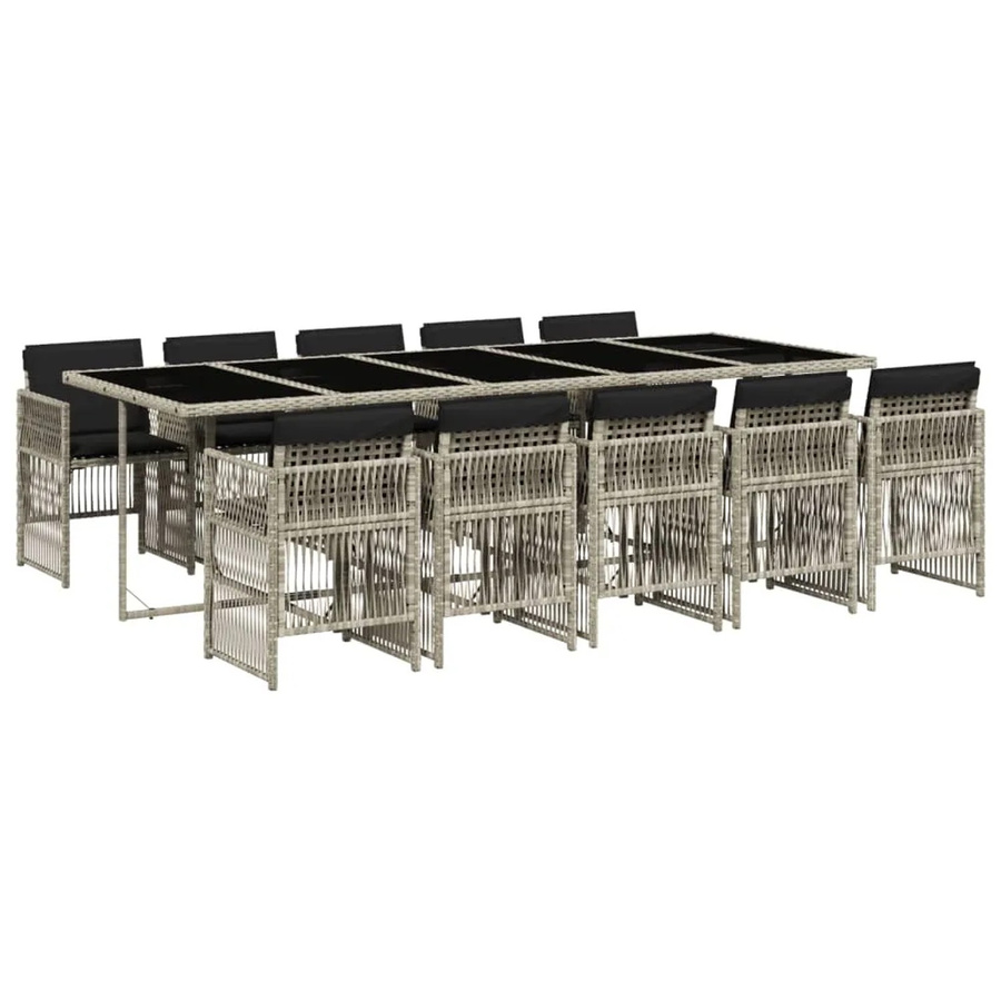 vidaXL 11-teilige Garten-Essgruppe aus Poly Rattan mit Kissen in Hellgrau und Hartglas-Tischplatte - Bild 2