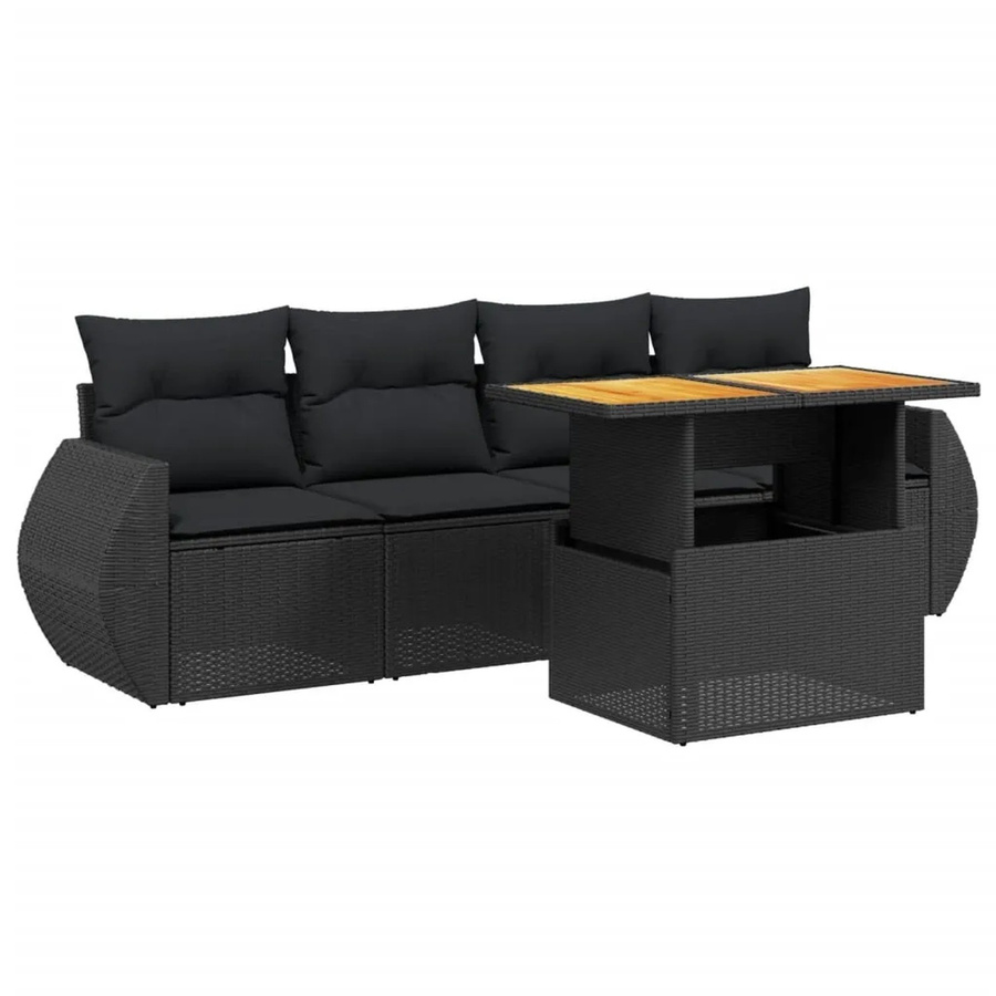 vidaXL 5-teilige Garten-Sofagarnitur aus Polyrattan in Schwarz mit Kissen und Tisch - Bild 2