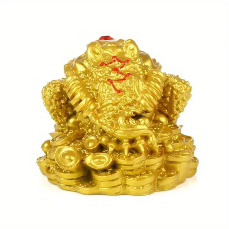Feng Shui Glückskröte als Dekoration für Wohlstand und Reichtum, goldene orientalische Tischdekoration aus Kunstharz und Metall - Bild 2