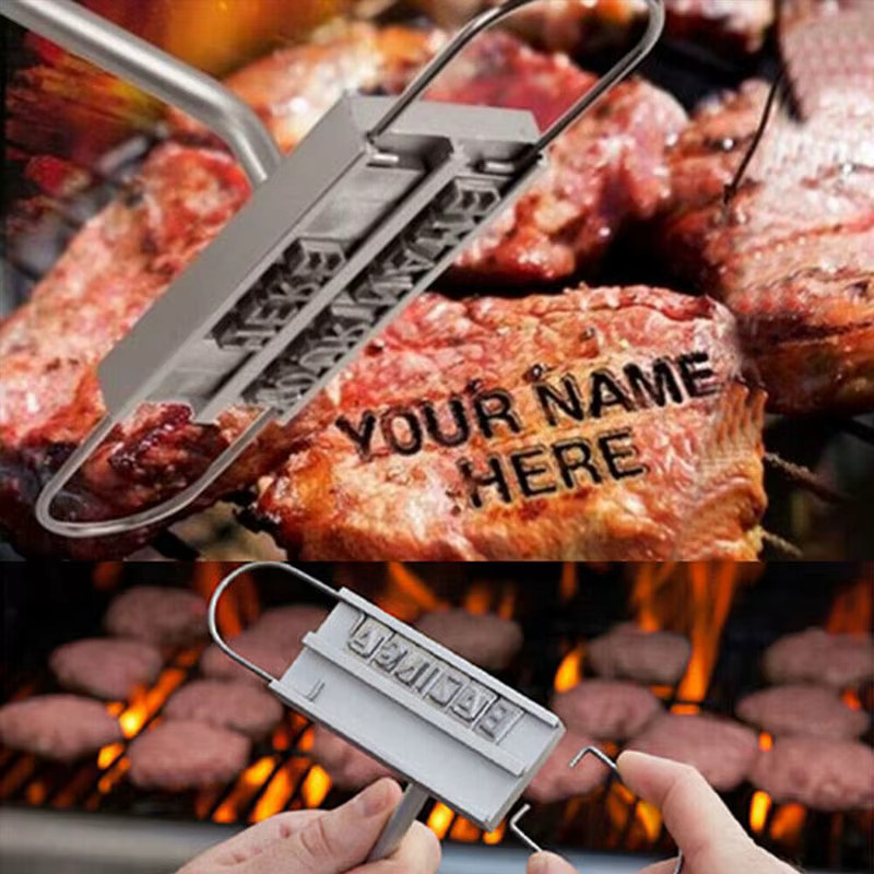 Grillwerkzeug mit Holzgriff in Silber für Steak und Partys - Bild 3