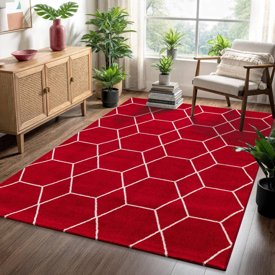 Sanat Teppich Trellis in Rot mit modernem Design, pflegeleicht und strapazierfähig, Breite: 80 cm, Länge: 150 cm - Bild 2