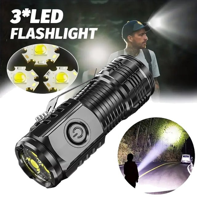 NEWBIRTH Mini-LED-Taschenlampe in Schwarz, USB wiederaufladbare Aluminium-Taschenlampe mit Clip und starkem SMD-Licht - Bild 1