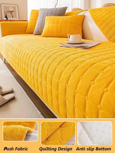 Rutschfester Plüsch-Sofabezug aus Samt in Gelb, universeller Couchbezug für dein Wohnzimmer, Breite: 160 cm, Tiefe: 90 cm - Bild 1