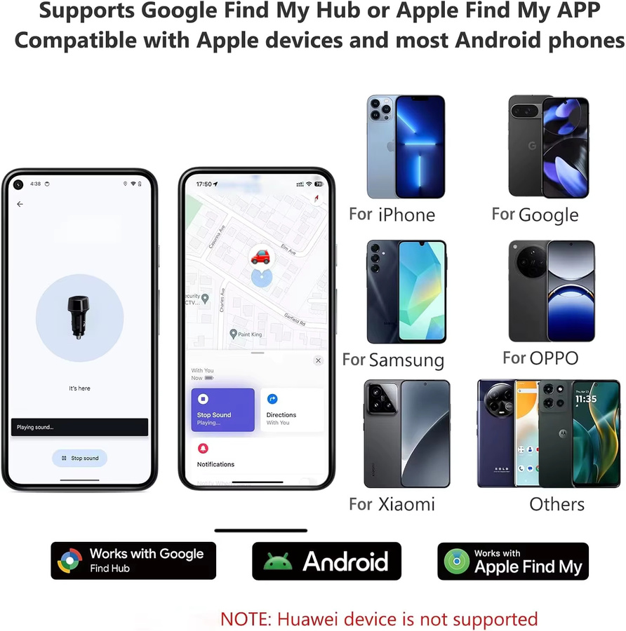 Peocke Auto-Handy-Ladegerät mit USB-C 30W Schnellladegerät und GPS-Ortungsfunktion für iOS und Android, Schwarz - Bild 3