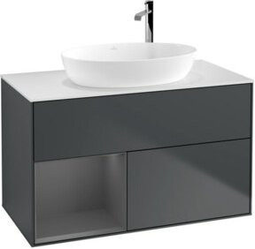 V&B Waschtischunterschrank Finion 100 mit Wandbeleuchtung, Grau lackiert, B/T/H: 100 x 50,1 x 50,1 cm - Bild 1