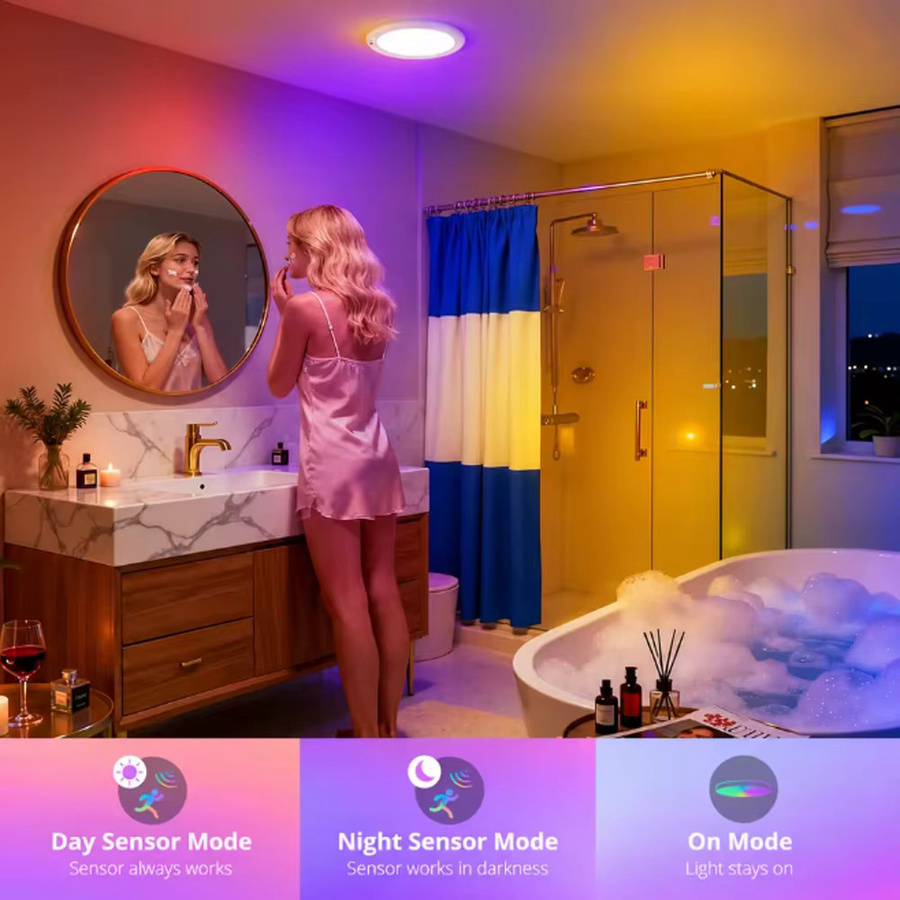 CETANT RGB-Deckenleuchte in Weiß, runde LED-Nachtleuchte mit Bewegungssensor, magnetische Halterung und wiederaufladbarem Akku für Wohnzimmer, Schlafzimmer und Treppenhäuser - Bild 3