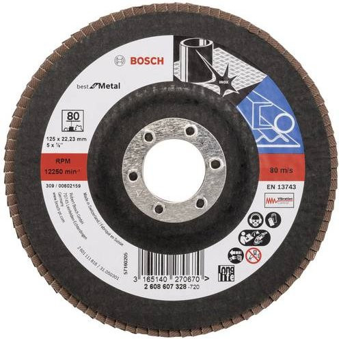 Bosch Fächerschleifscheibe X571 für Metall, Körnung 80, Durchmesser: 125 mm, Bohrungs-Ø: 22,23 mm - Bild 1