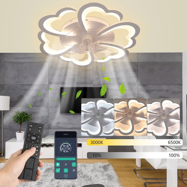 Oyajia Deckenventilator mit Beleuchtung in Blumenform, Weiß, 60W, mit Fernbedienung und leiser Funktion für das Wohnzimmer - Bild 1