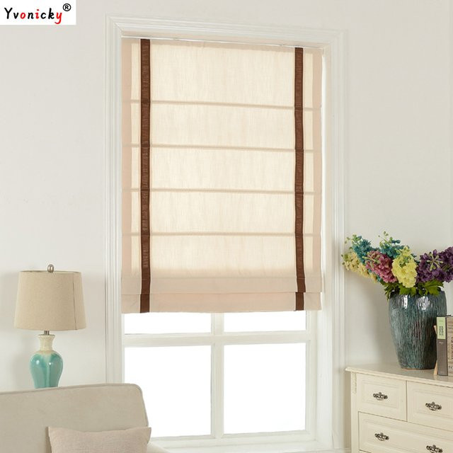 Yvonicky Raffrollo aus Baumwoll-Leinen in Beige, halbtransparentes Textil für Kinderzimmer und Erkerfenster - Bild 1
