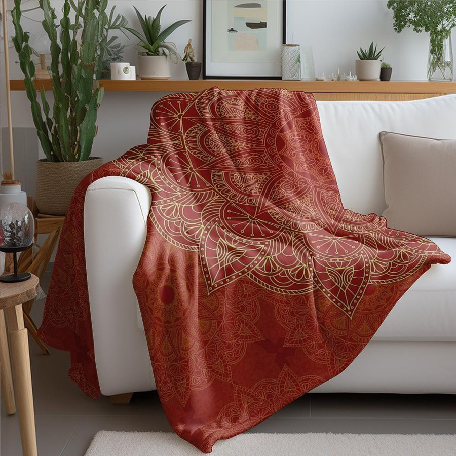 Rote Mandala Fleece-Decke von JMG Household Supplies als weiche und warme Überwurfdecke aus Plüsch für Sofa und Bett, B/B: 130 x 180 cm - Bild 2
