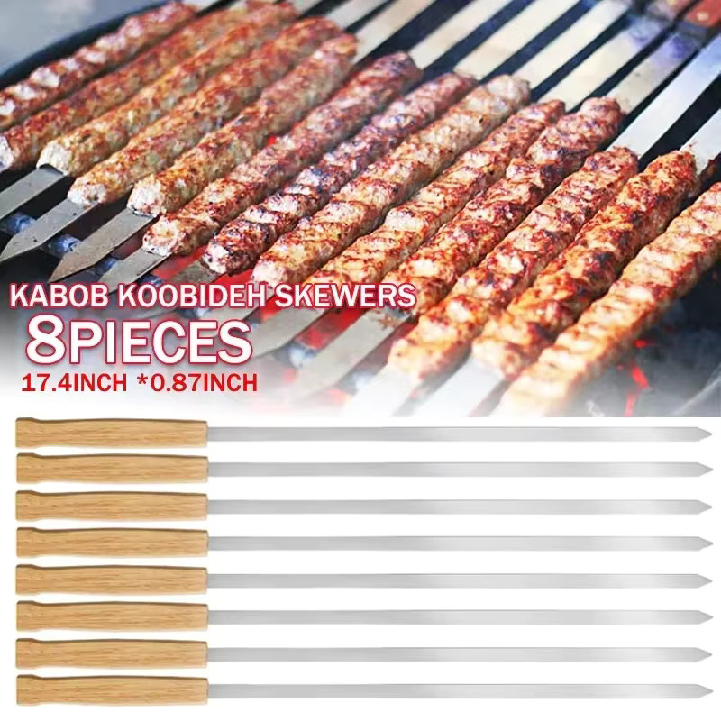 DUTRIEUX Kabab Koobideh Grillspieße aus Edelstahl mit Holzgriff, 6 oder 8 Stück, Silber, Länge: 43,2 cm - Bild 3