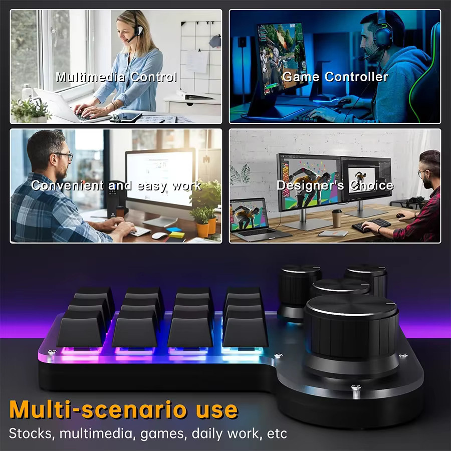 GGBEE Programmierbare Makro-Tastatur mit 12 Tasten und 4 Knöpfen, RGB Gaming-Tastatur in Schwarz, Hot-Swap-fähig, mit Bluetooth, 2,4 G und USB-Verbindung - Bild 3