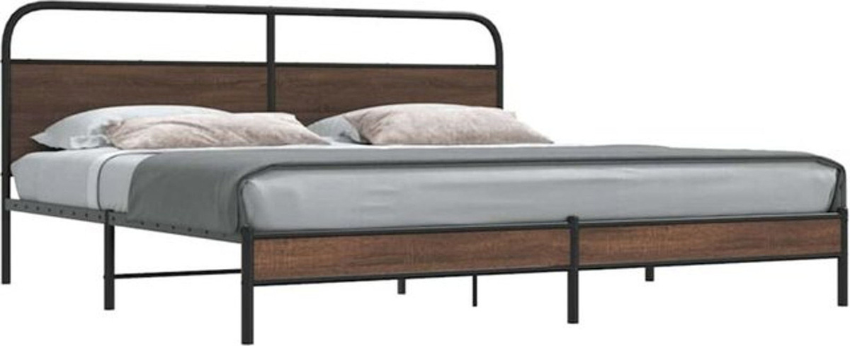 Metallbett Vidaxl in Braun mit Eichen-Optik im Industrial-Stil, Breite: 180 cm, Länge: 200 cm - Bild 1