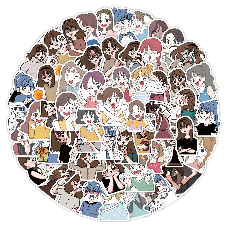 62er Set süße Mädchen Aufkleber in Multicolour für Handyhüllen, Notebook und Helme von BulingBulingStickers Store - Bild 2