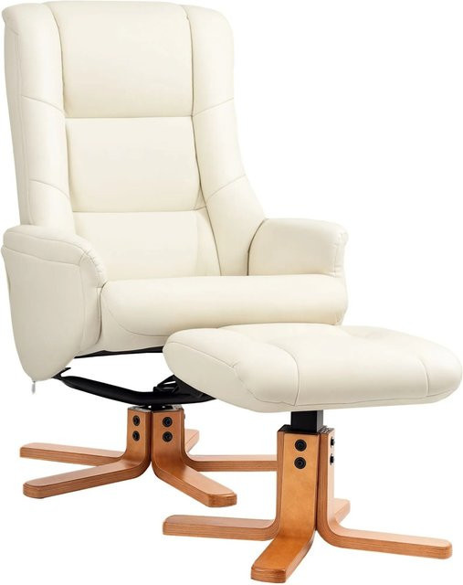 HOMCOM Relaxsessel mit Hocker in Cremeweiß aus Kunstleder mit Liege- und Wippfunktion - Bild 1