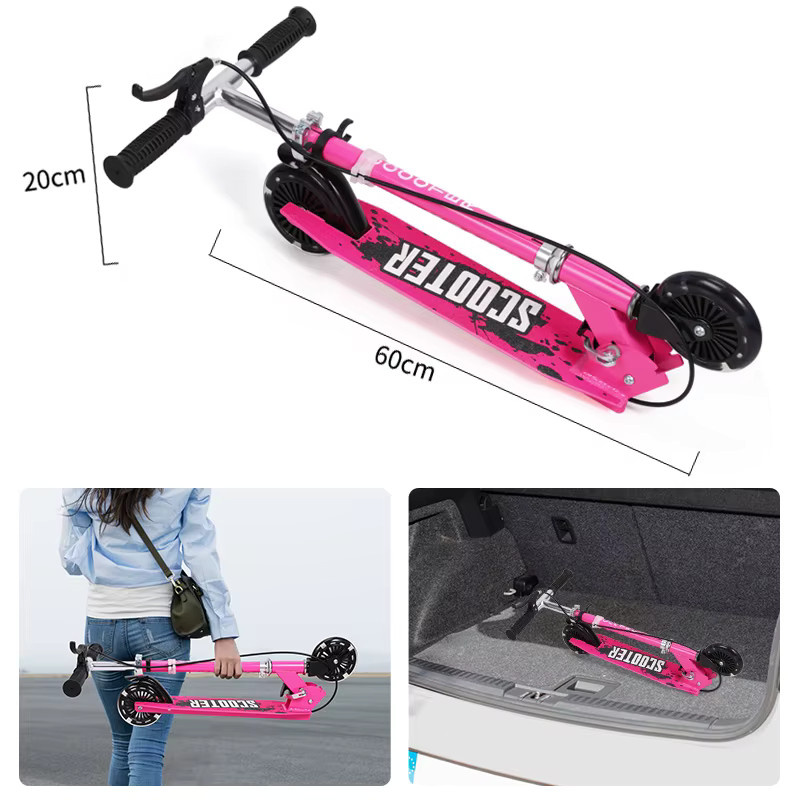 Vremota Faltbarer Kinderroller mit Pedalen und Handbremse, höhenverstellbar, Schwarz oder Rosa/Pink - Bild 3