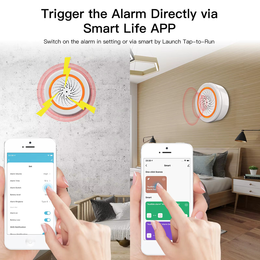 MOES Tuya ZigBee Smart Sound & Light Sirene 90dB Alarmsensor für Home Security, kompatibel mit Smart Life, Tuya Hub und Alexa, in Weiß oder Grau - Bild 3