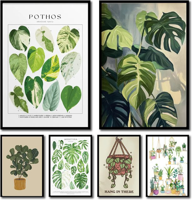 Botanische Leinwandwandkunst von SHENCHEN mit grünen Blättern und floraler Illustration für deine moderne Heimdekoration - Bild 1
