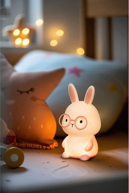 FH Lighting Nachtlicht Hase Josie aus Silikon in Weiß mit LED, Dimmer und Timer - Bild 1