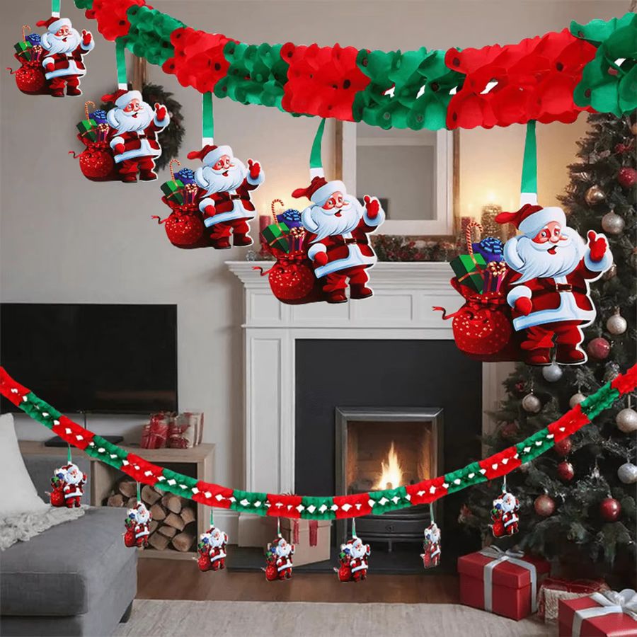 3M Weihnachts Banner Dekoration mit Santa Claus Waben Papier Anhängern in Multicolor - Bild 3