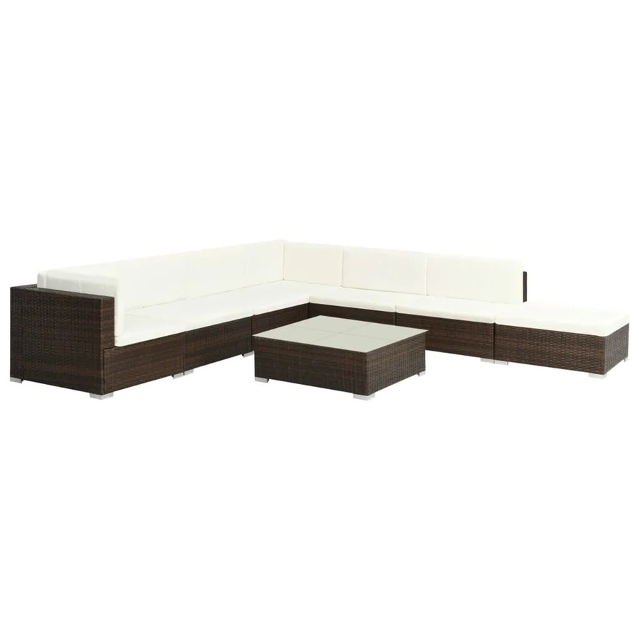 vidaXL 8-tlg Garten-Lounge-Set Modell 7 aus Poly Rattan in Braun mit Auflagen und Couchtisch - Bild 2