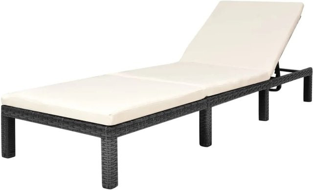 vidaXL Sonnenliege aus Poly Rattan mit wetterfester Auflage in Schwarz, verstellbare Kopfstütze und pulverbeschichtetem Stahlgestell, B/T/H: 195 x 60 x 22 cm - Bild 1