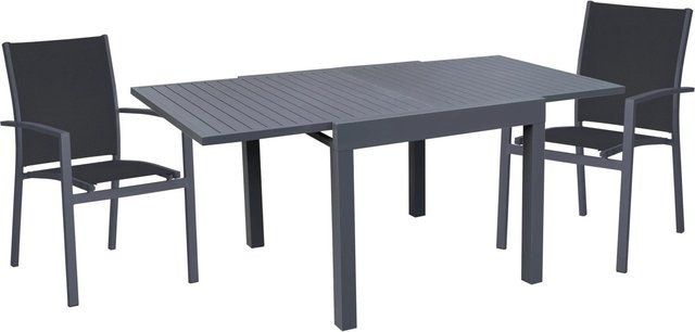 DELUKE Garten-Sitzgruppe DORIAN 3-teilig aus Aluminium und Kunststoff in Dunkelgrau Matt - Bild 1