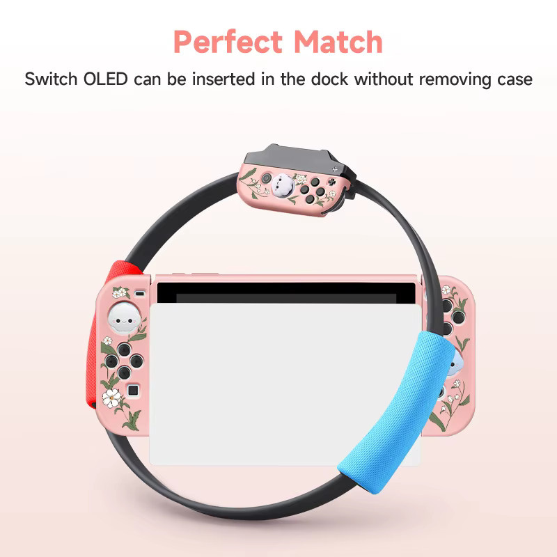 4er-Set Blumen Schutzhüllen mit Griffkappen für Nintendo Switch OLED in Blau und Pink - Bild 3