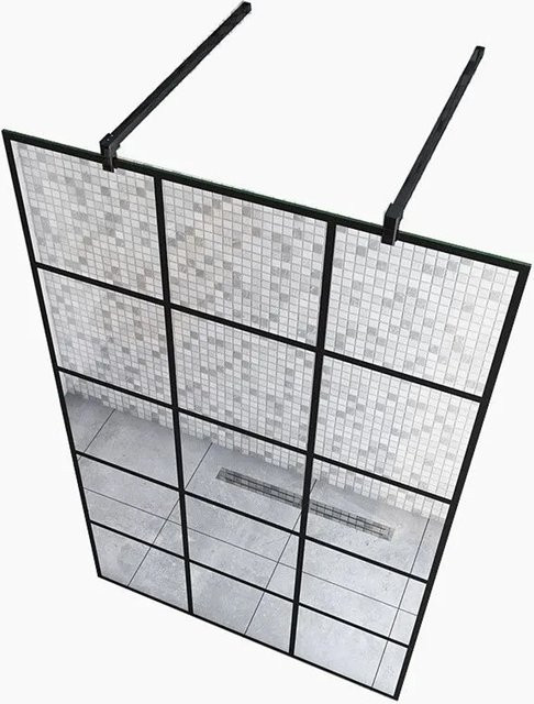 Duschparadies Walk-in Duschwand aus Glas mit Gittermuster, Farbe Schwarz/Transparent, B/H: 87,7 x 200 cm, 8mm Nano-Glas mit Easy-Clean-Beschichtung - Bild 1